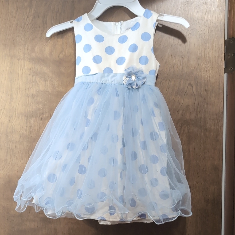 Rare Editions Blue Polka Dot Kids Dress